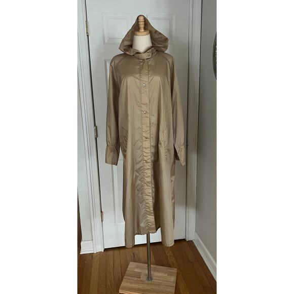 Vintage Aqua Sheen Long Lightweight Hooded Summer Rain Coat - Picture 2 of 12